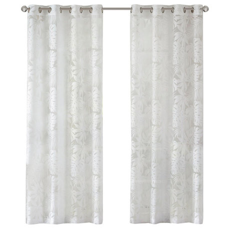 Madison Park Leilani Palm Leaf Burnout Window Sheer, White