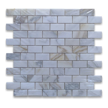 Calacatta Gold Calcutta Marble 1x2 Brick Subway Mosaic Tile Polished, 1 sheet