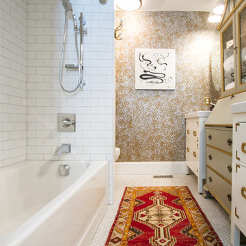 Bathroom Remodel- Maxed Out Storage and Metallic Wall Stencil