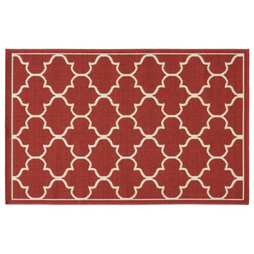 GDF Studio Vivian Outdoor Geometric  Area Rug, Red and Ivory, 3'3"x5'