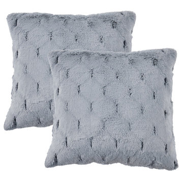 Jacquard Rabbit Faux Fur Pillow Cover 2 Piece Set, Silver Grey, 20" X 20"