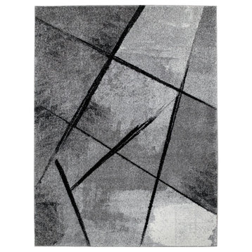 Modern Area Rug With Abstract Geometric Design, Gray Black, 2'x3'3"