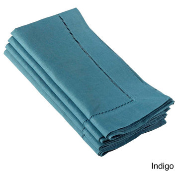 Solid Color Hemstitched Linen Blend 20x20 Napkin, Set of 4 , Indigo