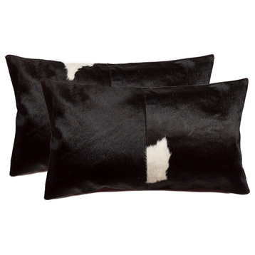 12"x20" Torino Kobe Cowhide Pillows, Set of 2, Black and White