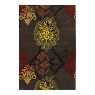 Dharma Hand-Tufted Rug, Rectangular Dark Brown/Orange/Red/Green/Yellow ...