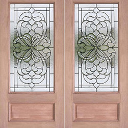 Decorative 3/4 Lite, Prehung Mahogany Double Front Door, 72x80 - Front Doors