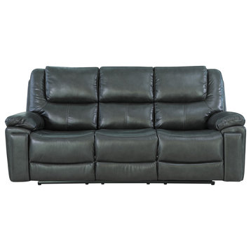 Aiden Transitonal Leather Air Reclining Upholstered Sofa, Dark Gray