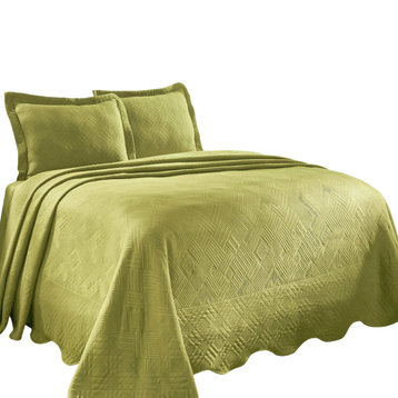100% Cotton Geometric Fret Scalloped Bedspread Set