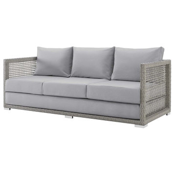 Modern Urban Living Outdoor Lounge Sofa, Rattan Wicker, Gray