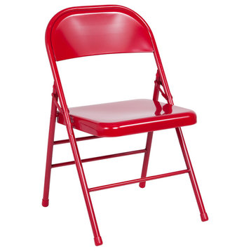 2 Pack HERCULES Series Triple Braced & Double Hinged Metal Folding Chair, Red