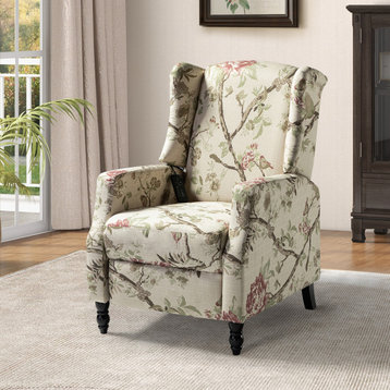 Upholstered Manual Recliner With Wingback, Bird