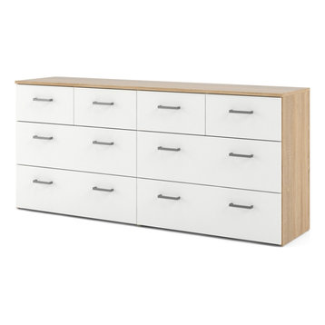 Bowery Hill 8 Drawer Double Dresser in Oak and White