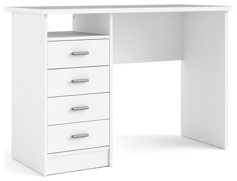 Tvilum Warner Contemporary Engineered Wood Desk with 4 Drawers in White