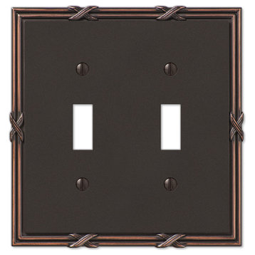 Ribbon and Reed Cast 2-Toggle Wall Plate, Aged Bronze