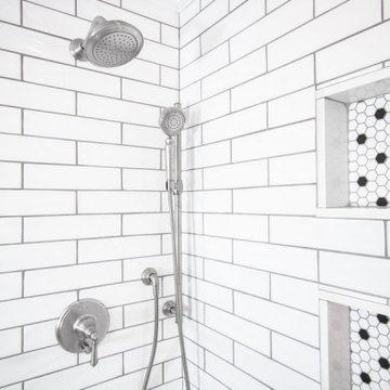 Classic Subway Tile Shower with Hex Niche Accents – Middleton MA