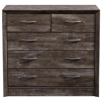 Bowery Hill 5-Drawer Mid-Century Engineered Wood Dresser in Brown Washed Oak