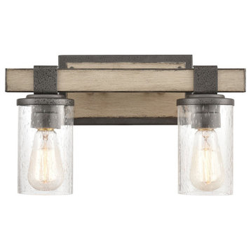 Crenshaw 2-Light Vanity Light In Anvil Iron And Distressed Antique Graywood