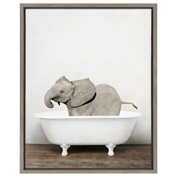 Sylvie Baby Elephant in the Tub Framed Canvas by Amy Peterson, Gray 18x24