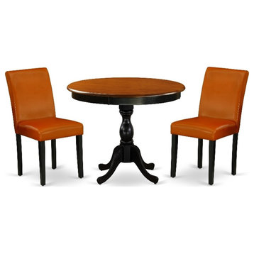 AMAB3-BCH-61 - Dining Table and 2 Baked Bean PU Leather Chair - Black Finish
