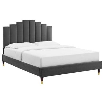 Elise Performance Velvet Queen Platform Bed - Glamorous Deco Style Stain-Resist