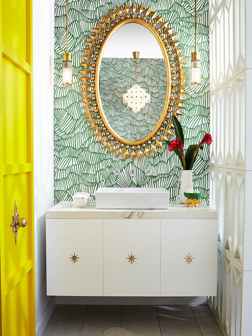 Midcentury Powder Room Design Ideas, Remodels & Photos
