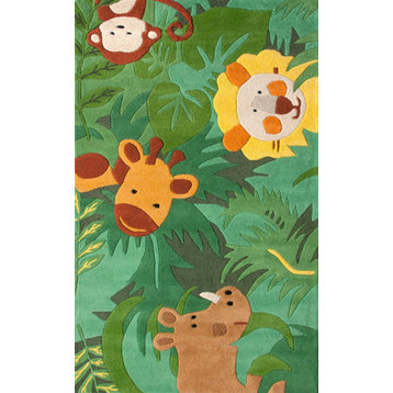 nuLOOM Hand Tufted Wool King of the Jungle Area Rug, Green, 6' Square