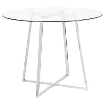 Cosmo Contemporary/Glam Dining Table, Chrome and Clear Tempered Glass Top