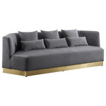 Meridian Furniture - Marquis Velvet Upholstered Set, Gray, Sofa - Revamp your living room, den or great room with this Marquis velvet sofa. This handsome piece features a bold contemporary look that's well at home in most modern decor themes. Plump pillows add a little something extra to make you feel extra cozy. Upholstered in soft Gray velvet, this piece fits in nicely with nearly any other colors in the room, and the brushed gold stainless steel base ensures its up-to-the-minute look.