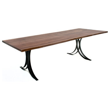 Modern Wrought Iron Base with Plank or Reclaimed Wood Top, Black Walnut, 72x48x31