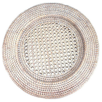 White Wash Rattan Round Chargers, Set of 4