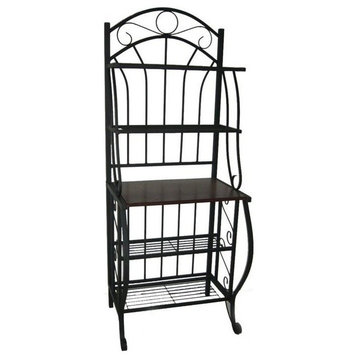 Pemberly Row 5-Shelf Transitional Metal & Wood Rack in Black