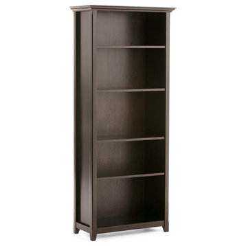 Simpli Home Amherst Solid Wood 70" Tall 5-Shelf Bookcase in Hickory Brown