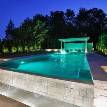 Hinsdale, IL Rectilinear Pool with Hot Tub Inside and Infinity Edge