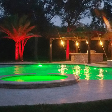 Lagoon Freeform Pool with Spa and LED Lights in Southwest Ranches, Florida
