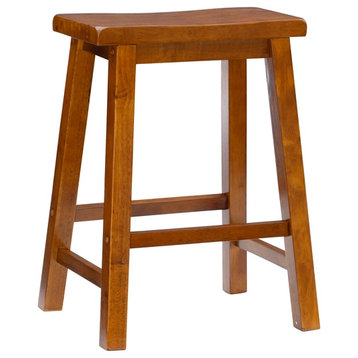 Linon Beamon 24" Sturdy Wood Backless Saddle Seat Counter Stool in Honey Brown