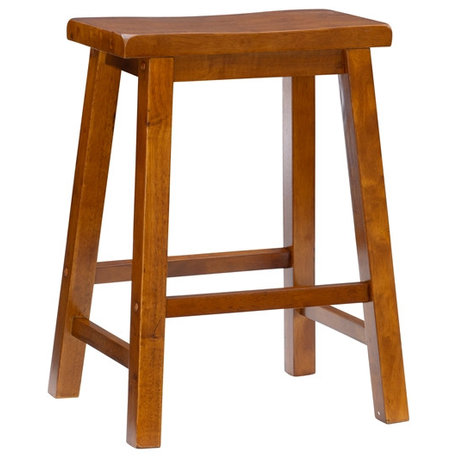 Linon Beamon 24" Sturdy Wood Backless Saddle Seat Counter Stool in Honey Brown