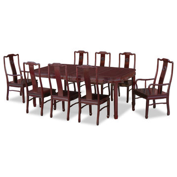 80" Rosewood Longevity Design Dining Table With 8 Chairs, Dark Cherry