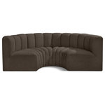 Meridian Furniture - Arc Boucle Fabric Upholstered 4-Pc. Inward Curved Modular Sectional, Brown - Give your living room or den the perfect blend of style and versatility with this Arc boucle fabric curved modular Sectional. Part of the Arc modular furniture collection, this Sectional comes upholstered in rich brown boucle fabric and features deep channel tufting that adds a touch of luxury while enhancing comfort and support. A seamless combination of form and function, this chair can be used with other Arc pieces to create a myriad of configurations in your well-curated room.