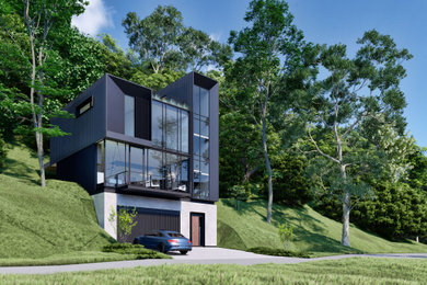Inspiration pour une façade de maison minimaliste.
