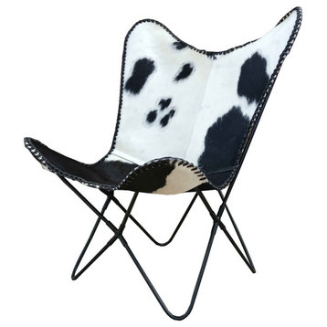 Butterfly Chair Milo, Visually Striking Black And White Cowhide