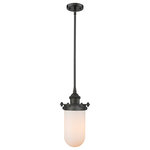 Innovations Lighting - 1-Light Dimmable LED Kingsbury 6" Pendant, Oil Rubbed Bronze, Glass: White - The Austere makes quite an impact. Its industrial vintage look transports you back in time while still offering a crisp contemporary feel. This sultry collection has a 180 degree adjustable swivel that allows for more depth of lighting when needed.