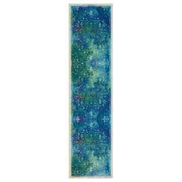 Mohawk Home Rowland Teal Ornamental;Abstract, 2' X 8'