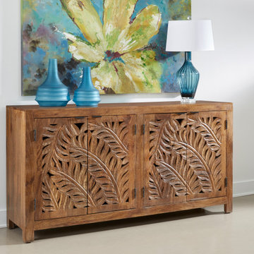 Palmer Boho Style 4 Door Credenza Cabinet