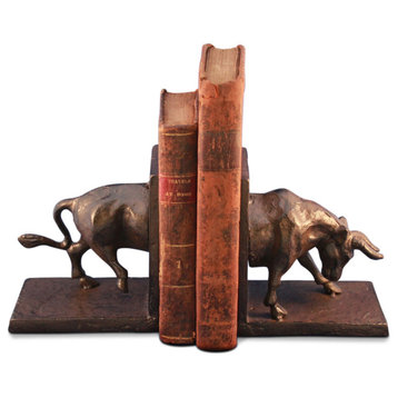 Cast Iron Charging Bull Bookends Metal Pair