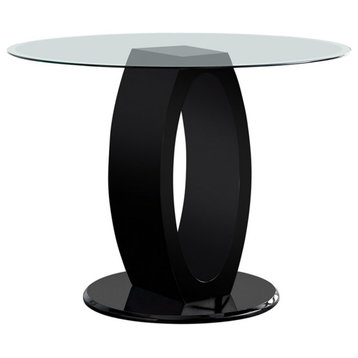 Furniture of America Moya Glass Top Round Counter Height Dining Table in Black