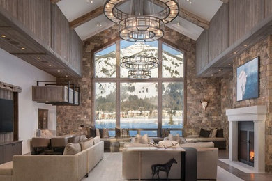 Living room - huge rustic living room idea in Boise