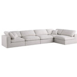 Meridian Furniture - Plush Velvet / Down Standard Comfort L-Shaped Modular Sectional, Cream, 5-Piece: 3 Armless Chair, 2 Corner Chair - No matter how big or little the size of your gang, they can all find their sweet spot when you choose pieces from the Plush collection to build your ideal seating group. Choose this individual Plush piece or pair multiple pieces together to get the custom look everyone will love. The soft cream velvet material is soft and welcoming to the touch, and the set's cushions are overstuffed with a down and feather blend to provide ample support for tired bodies.