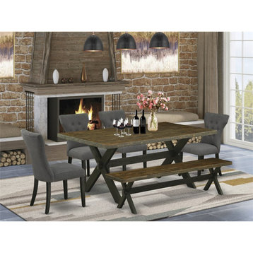 East West Furniture X-Style 6-piece Wood Dining Set in Black and Gotham Gray