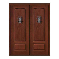 Prehung Speakeasy Front Double Door 96 Fiberglass Rustic 2 Panel Solid - Front Doors