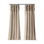 Ruched Antique Beige FauxSilk Taffeta Curtain Single Panel, 50"x108"